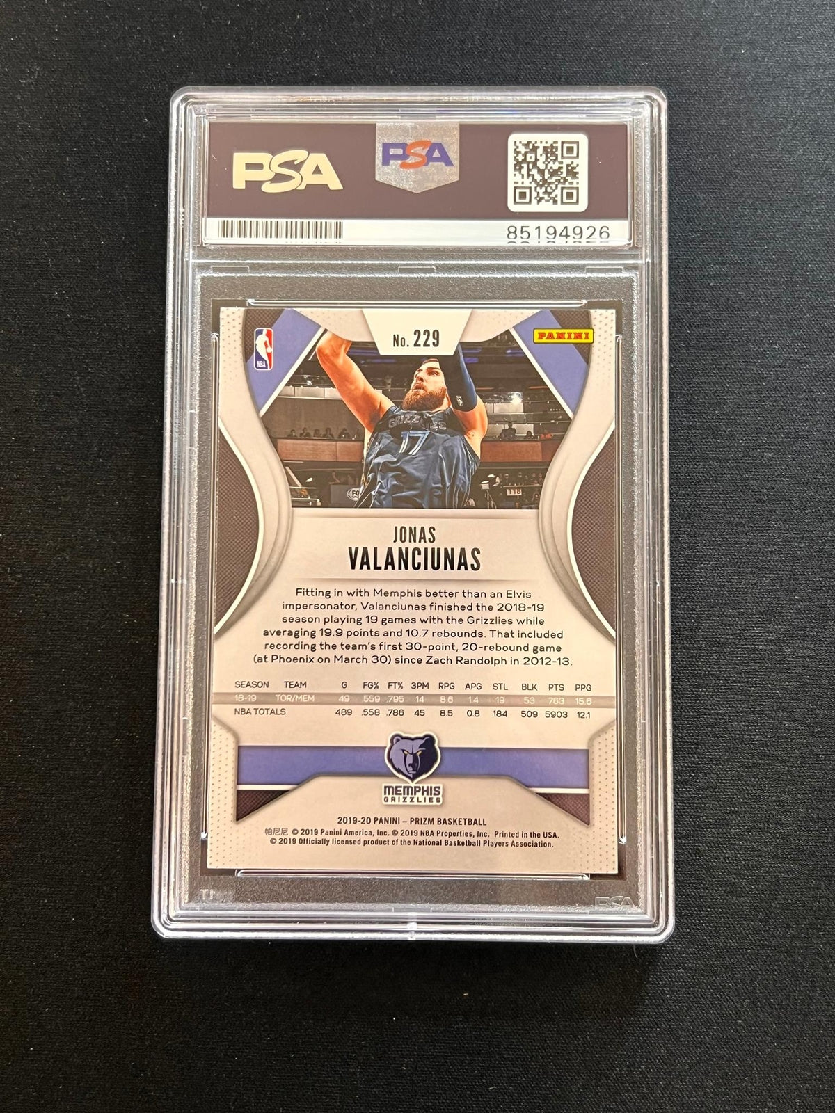 2019-20 Panini Prizm #229 Jonas Valanciunas Signed Card AUTO PSA Slabbed Grizzli
