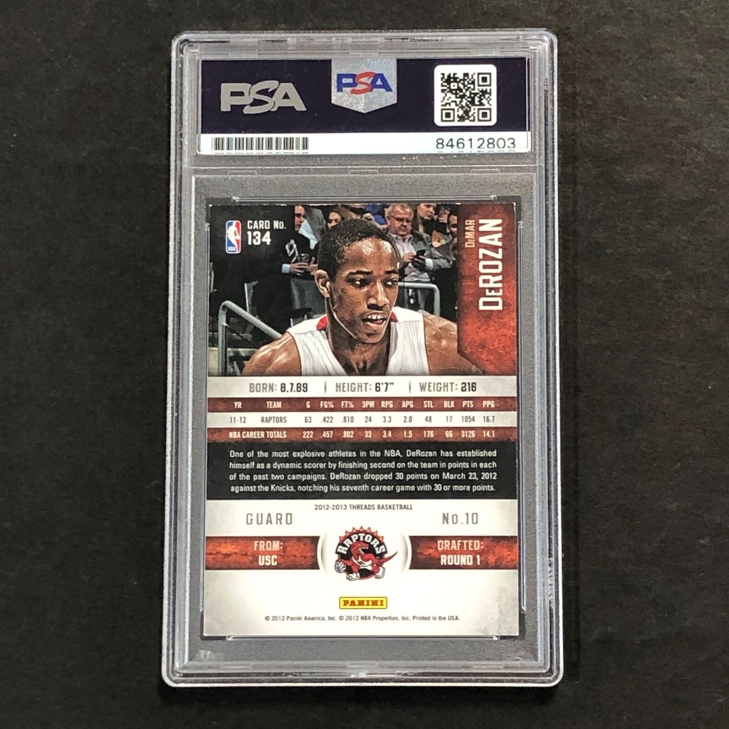 2012-13 Panini Threads #134 DeMar DeRozan Signed Card AUTO PSA Slabbed Raptors