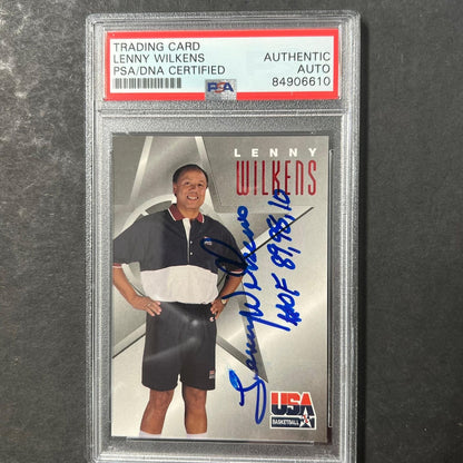 1996 Fleer Skybox #13 Lenny Wilkens Signed Card Auto PSA Slabbed USA