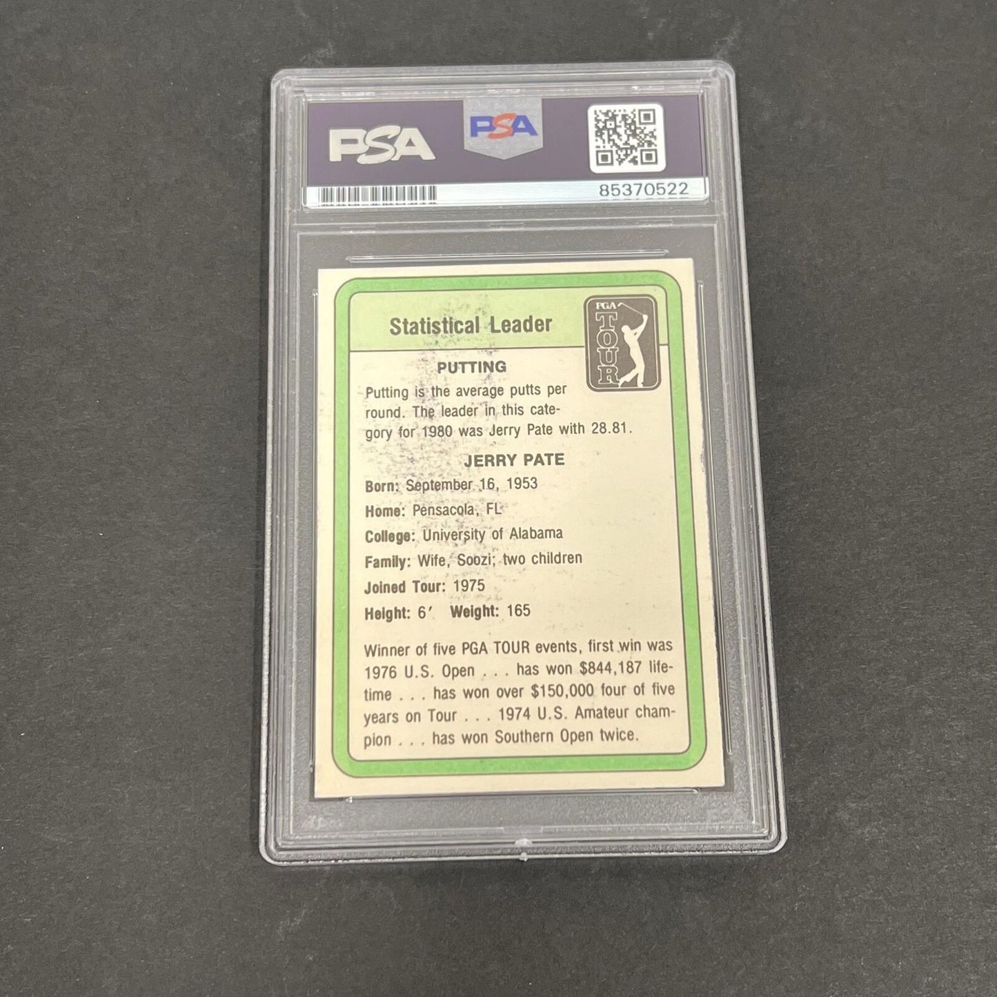 1981 Donruss Golf Statistical Leader Jerry Pate Signed Card PSA/DNA Slabbed AUTO