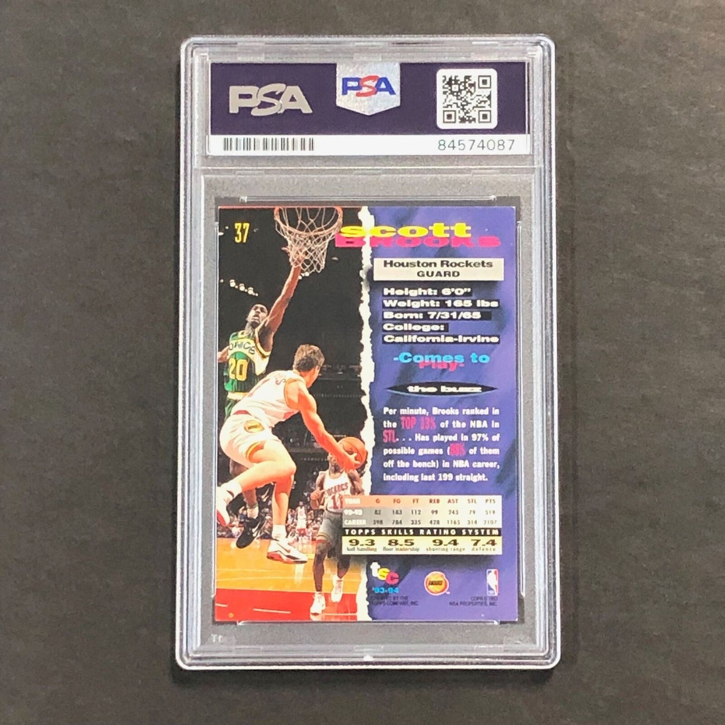 1993-94 Topps Stadium Club #37 Scott Brooks Signed Card AUTO PSA Slabbed
