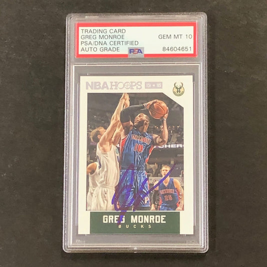 2015-16 NBA Hoops #111 Greg Monroe Signed Card AUTO 10 PSA/DNA Slabbed Bucks