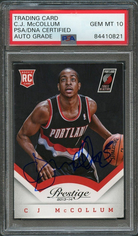 2013-14 Panini Prestige #170 CJ McCollum Signed Card AUTO 10 PSA Slabbed RC Blaz