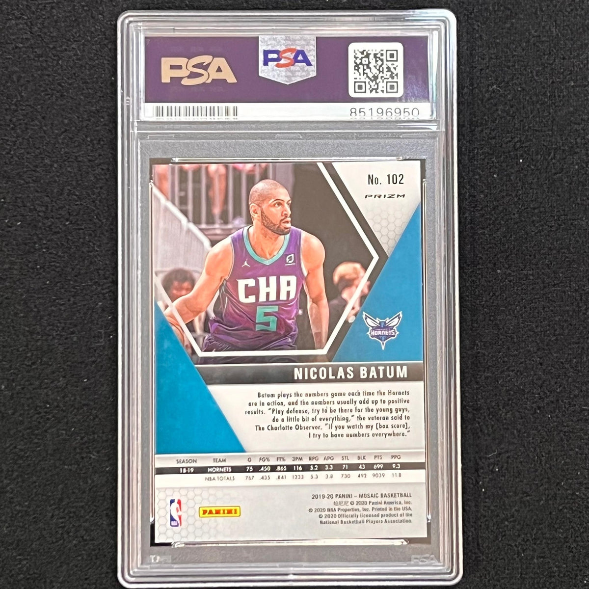 2019-20 Panini Mosaic #102 Nicolas Batum Signed Card AUTO PSA Slabbed Hornets