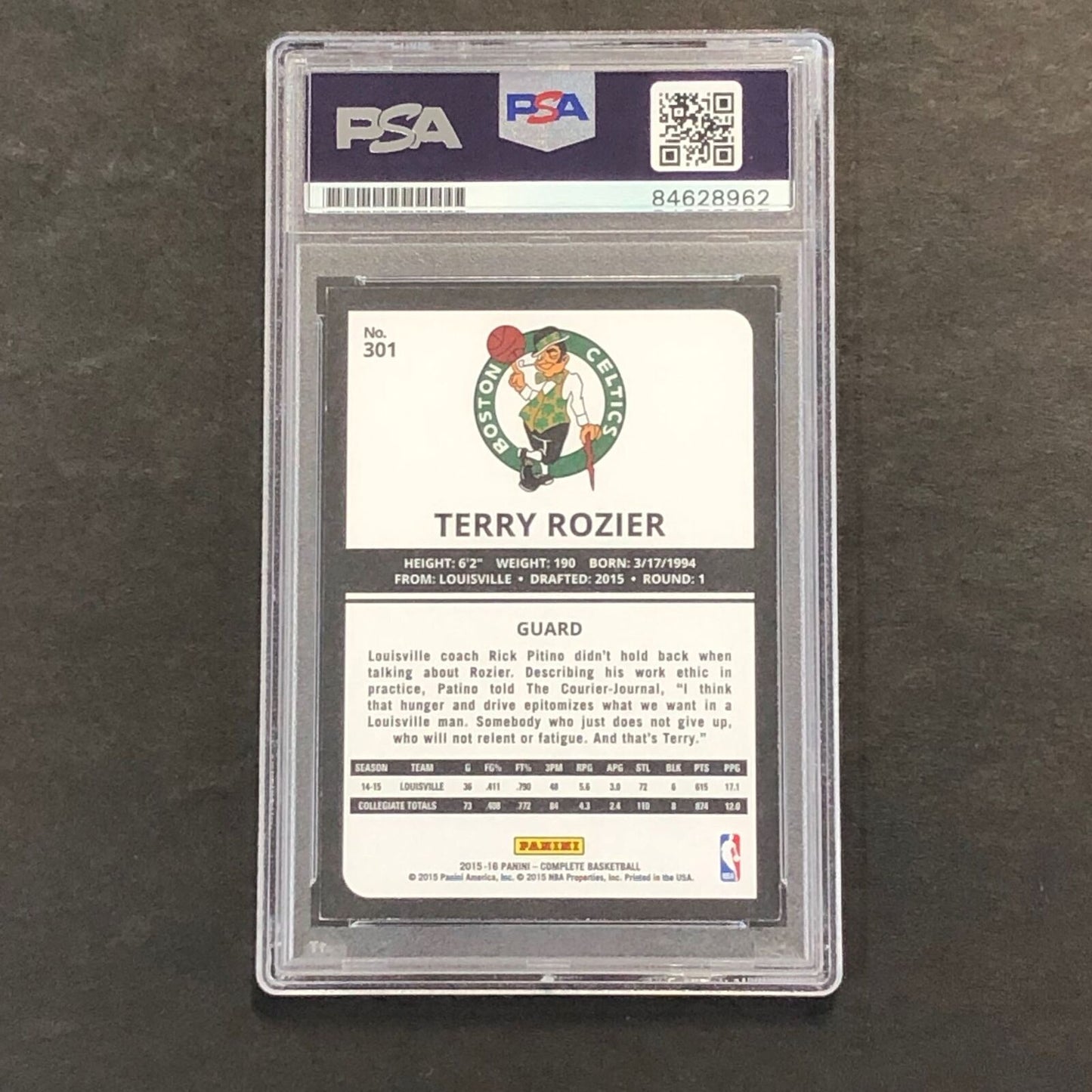 2015-16 Panini Complete #301 Terry Rozier Signed Card AUTO GRADE 10 PSA/DNA Slab