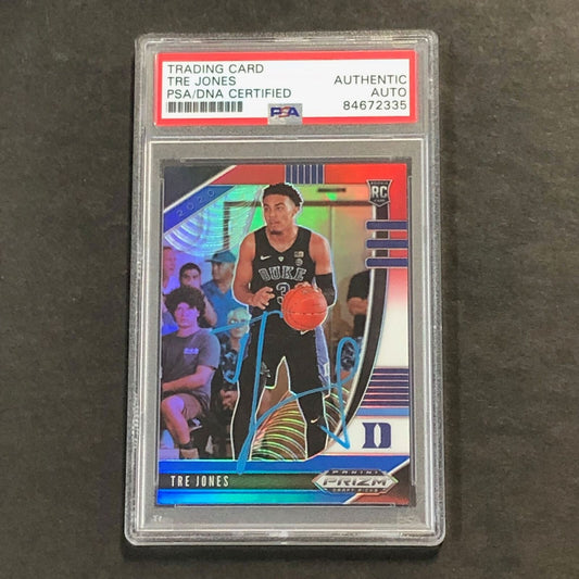 2020-21 Panini Blue White and Red Prizm Draft Picks #77 Tre Jones Signed Card AU