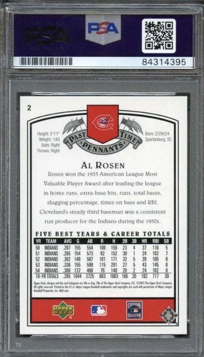 2005 Upper Deck Past Time Pennants #2 Al Rosen Signed Card PSA Slabbed Auto
