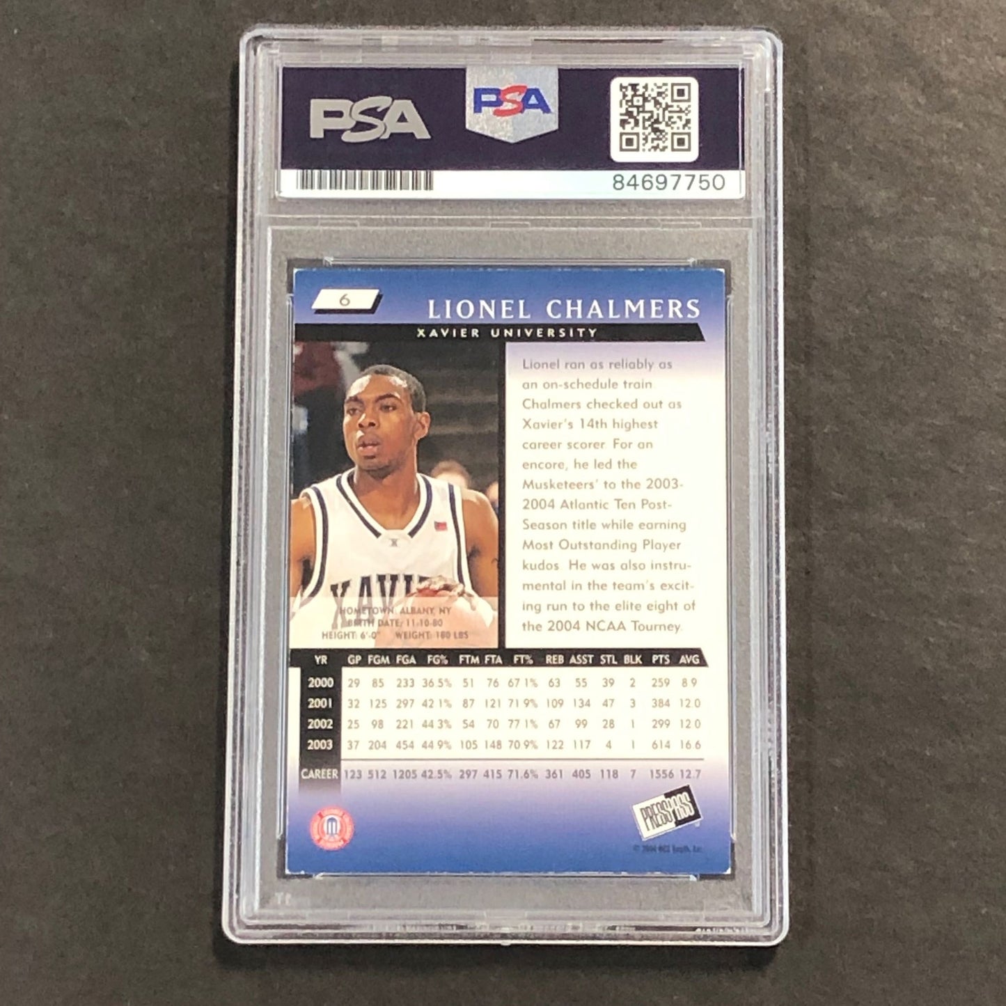 2004 Press Pass #6 Lionel Chalmers Signed Card AUTO PSA Slabbed Xavier