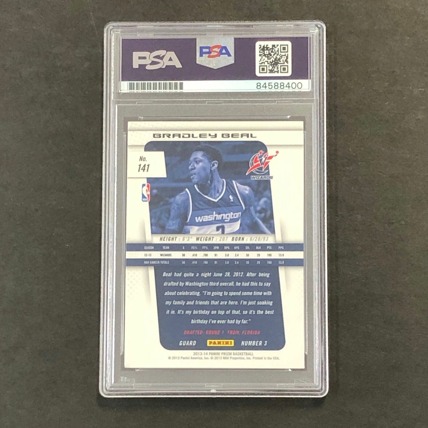 2013-14 PANINI PRIZM #141 Bradley Beal Signed Card AUTO PSA Slabbed Wizards