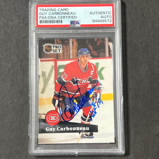 1990-91 NHL ProSet #130 Guy Carbonneau Signed Card AUTO PSA slabbed Blackhawks