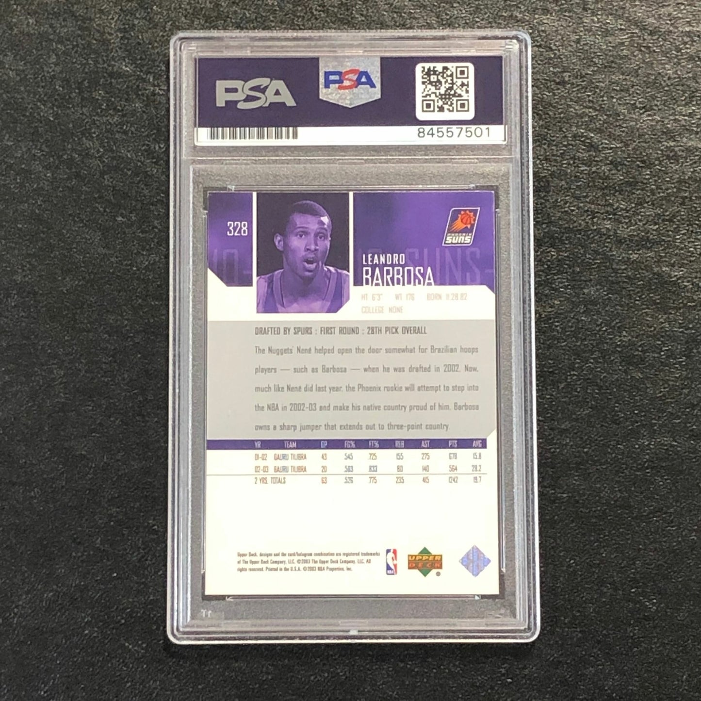 2003-04 Upper Deck Star Rookie #328 Leandro Barbosa Signed Card AUTO 10 PSA Slab