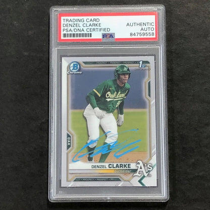 2021 Bowman Draft Chrome #BDC-198 Denzel Clarke Signed Card PSA Slabbed Auto A's