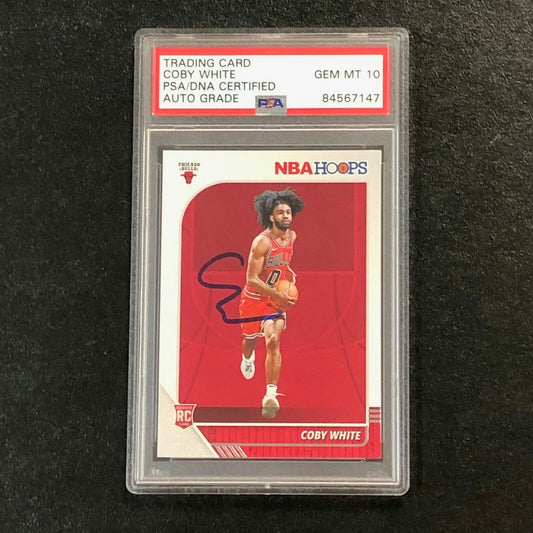 2019-20 NBA Hoops #204 Coby White Signed Card AUTO 10 PSA Slabbed RC Bulls