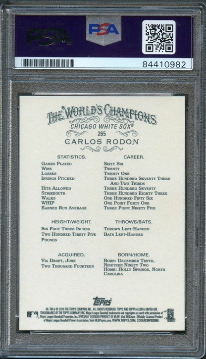 2018 Topps Allen & Ginter #265 Carlos Rodon Signed Card PSA Slabbed Auto 10 Whit