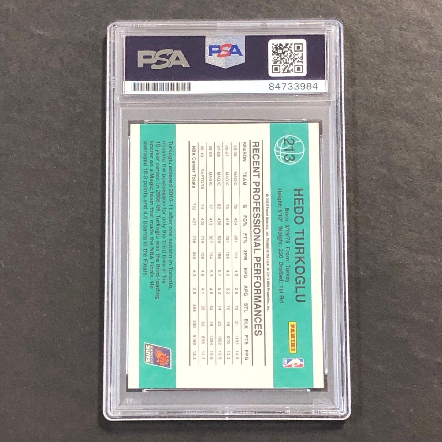 2010-11 Panini Donruss #213 Hedo Turkoglu Signed Card AUTO 10 PSA Slabbed Suns