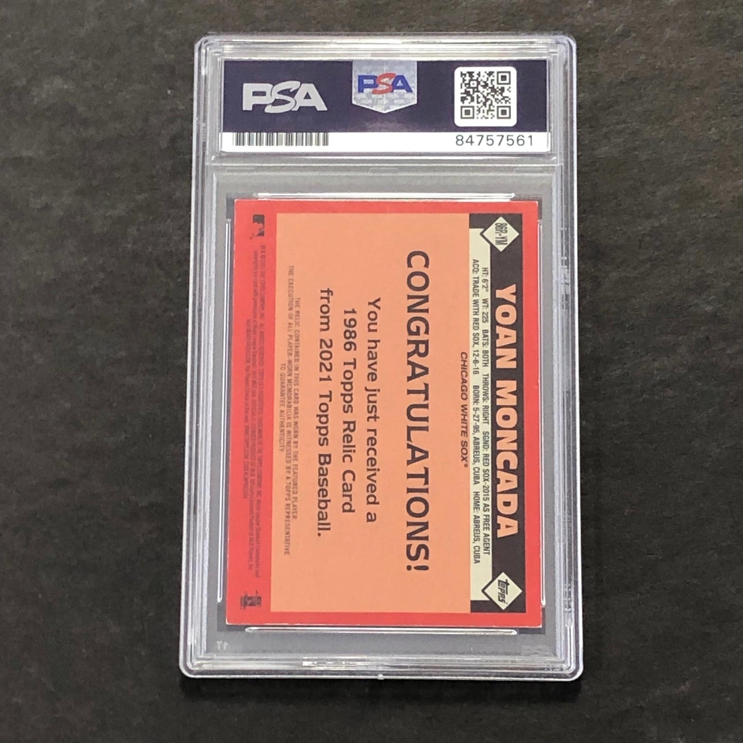 2021 Topps 1986 Relics #86R-YM Yoan Moncada Signed Card PSA Slabbed Auto White S