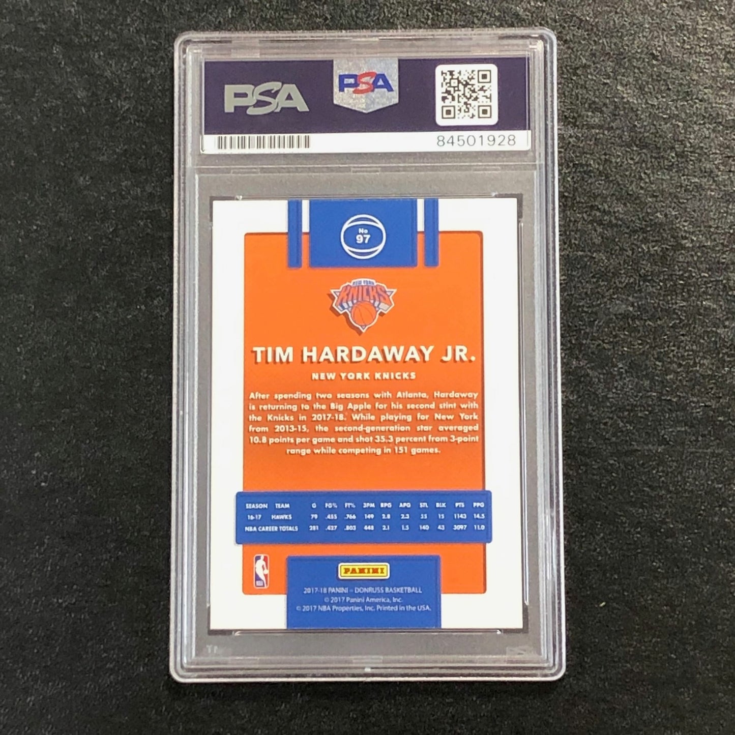 2017-18 Donruss #97 Tim Hardaway Jr. Signed Card AUTO PSA Slabbed Knicks