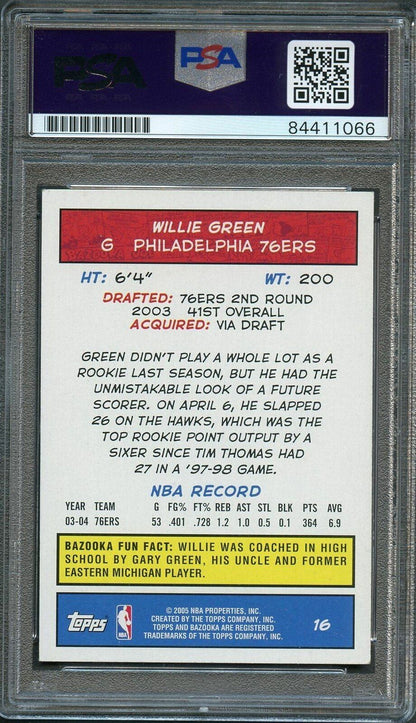 2004-05 Topps Bazooka #16 Willie Green Signed Card AUTO 10 PSA Slabbed 76ers
