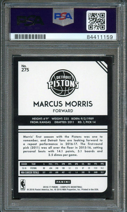 2016-17 Panini Complete #275 Marcus Morris Signed Card AUTO 10 PSA Slabbed Pisto