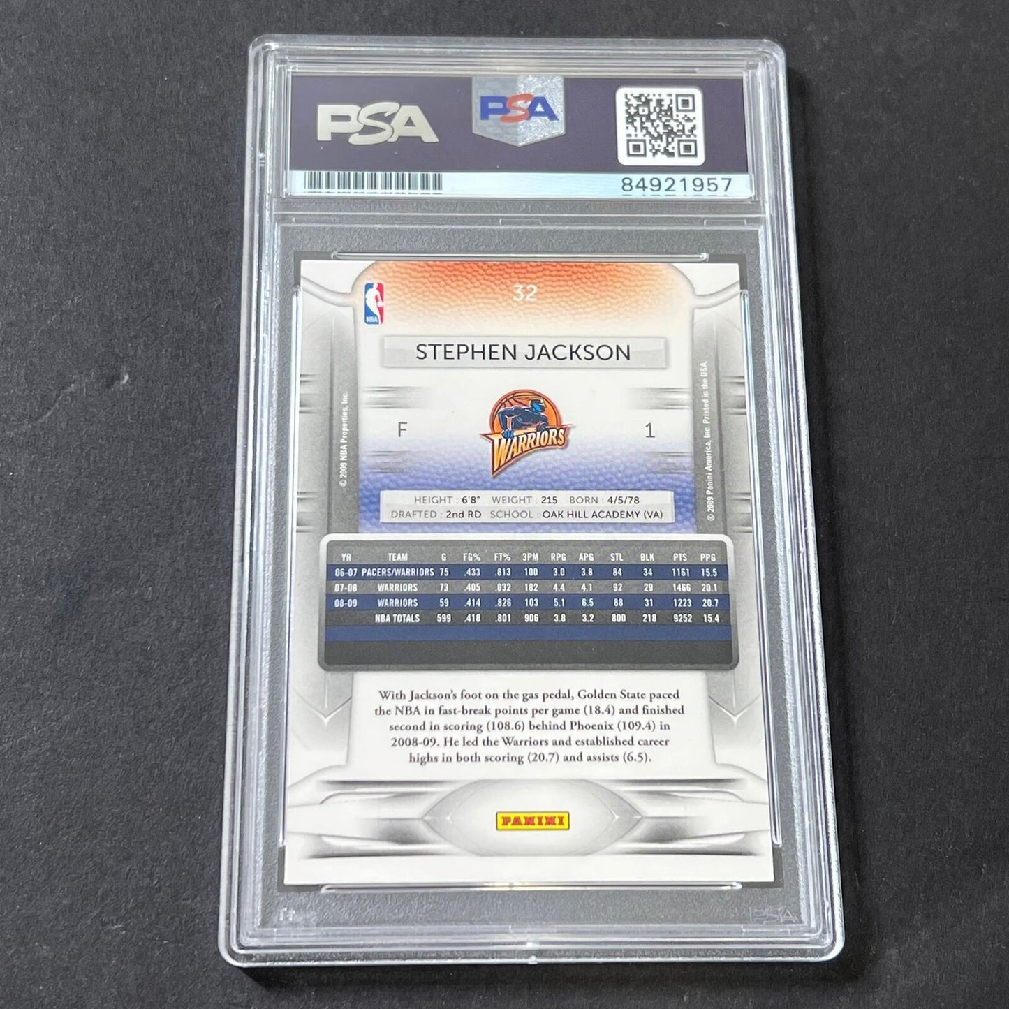 2009-10 Panini Prestige #32 Stephen Jackson Signed Card AUTO GRADE 10 PSA Slabbe