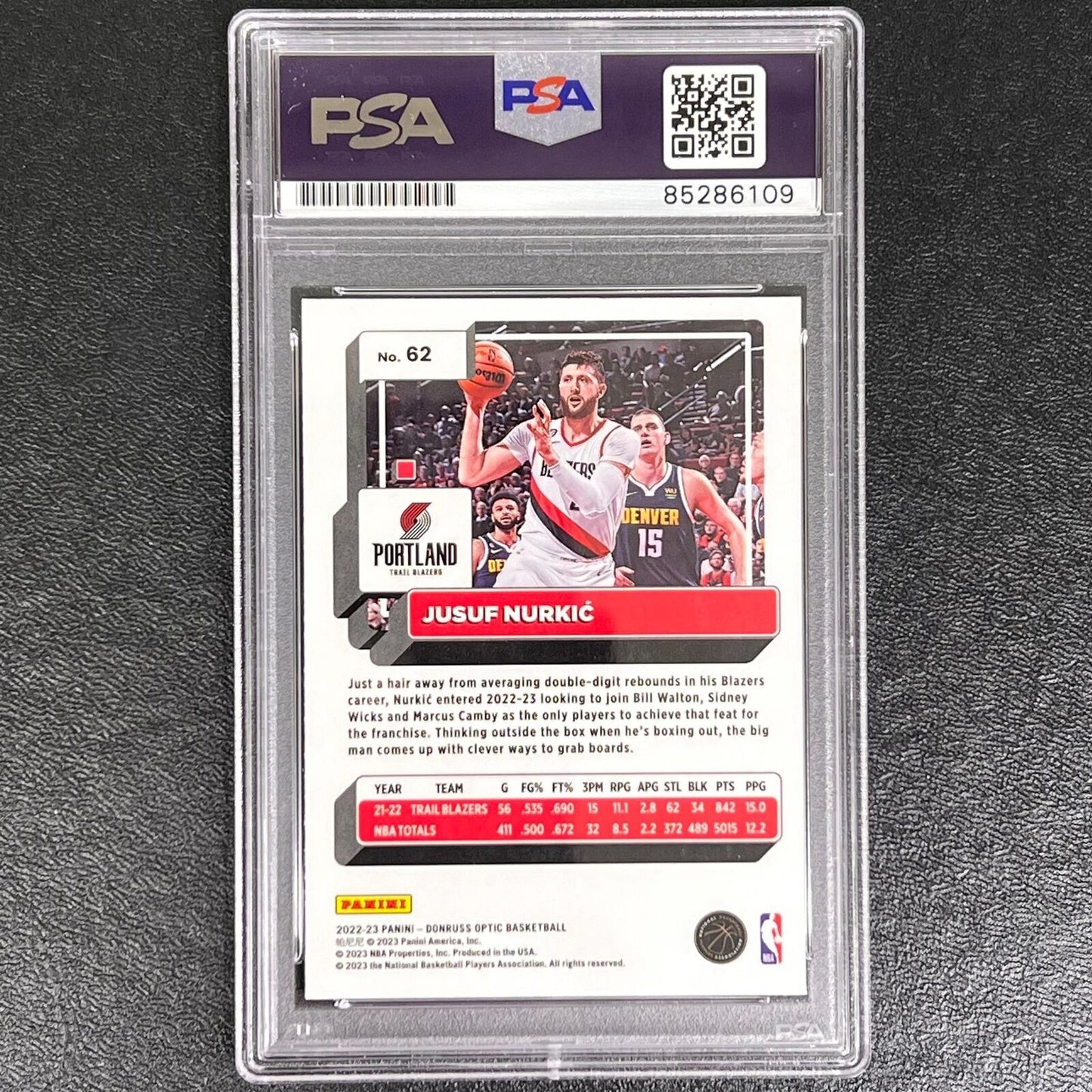 2022-23 Panini Donruss Optic #62 Jusuf Nurkic Signed AUTO PSA Slabbed Trail Blaz