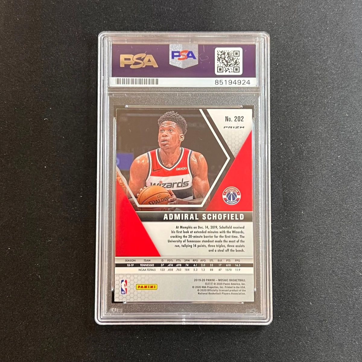 2019-20 Panini Mosaic Orange #202 Admiral Schofield Signed Card AUTO PSA Slabbed