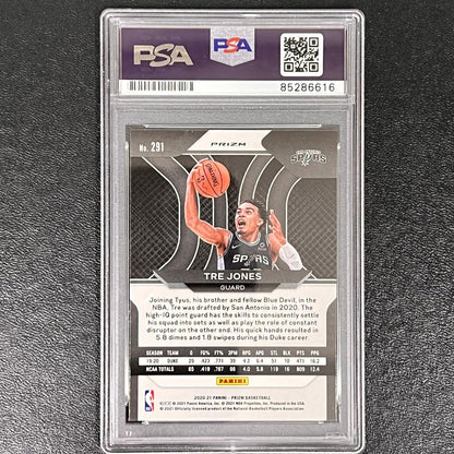 2020-21 Panini Prizm #291 Tre Jones Signed Card AUTO PSA/DNA Slabbed RC Spurs