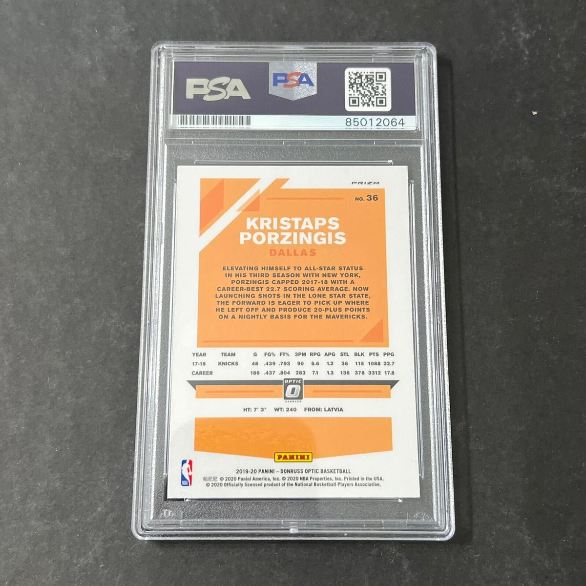 2019-20 Panini Donruss Optic #36 Kristaps Porzingis Signed Card AUTO PSA Slabbed