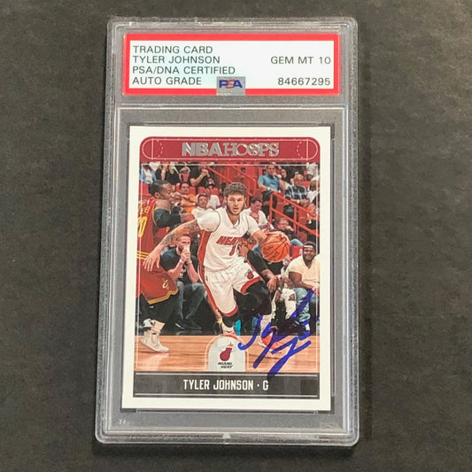 2017-18 NBA Hoops #68 Tyler Johnson Signed Card AUTO 10 PSA Slabbed Heat