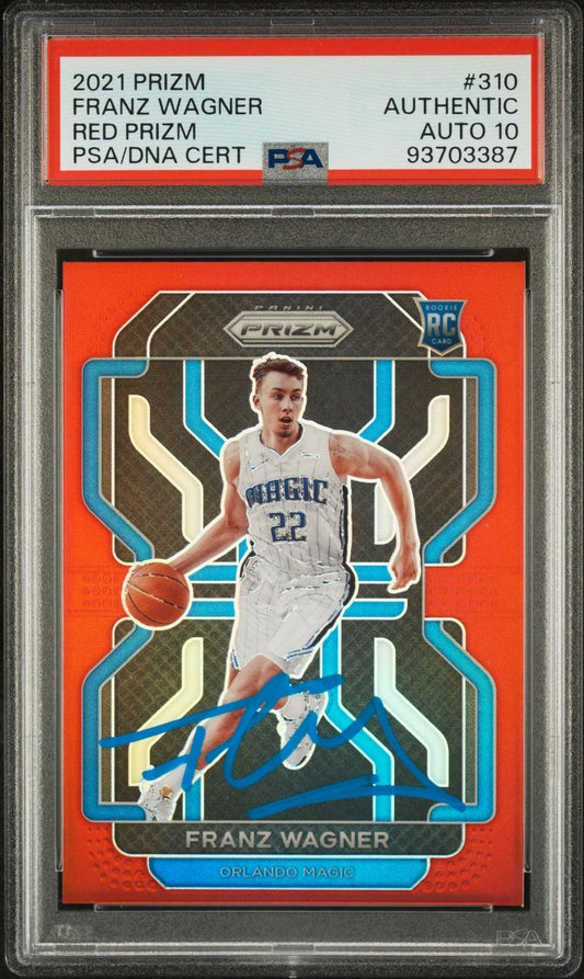 2021 Panini Prizm #310 Franz Wagner Signed Card Red Prizm Authentic AUTO 10 PSA