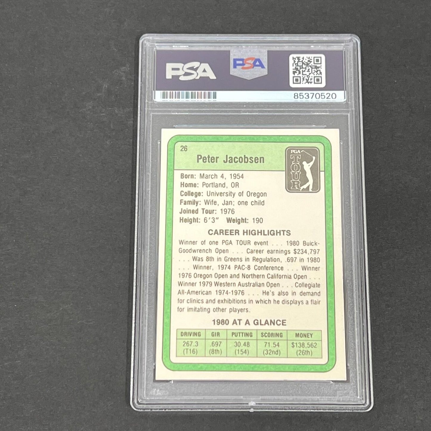 1981 Donruss PGA Tour #26 Peter Jacobsen Signed Card AUTO PSA Slabbed Golf