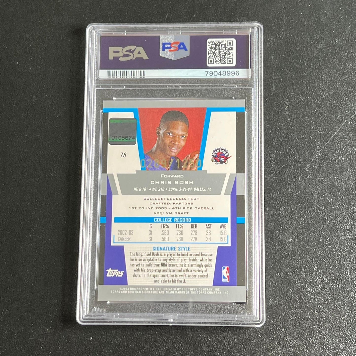 2003-04 Bowman Signature #78 Chris Bosh Signed Card PSA 6 Slabbed RC Raptors