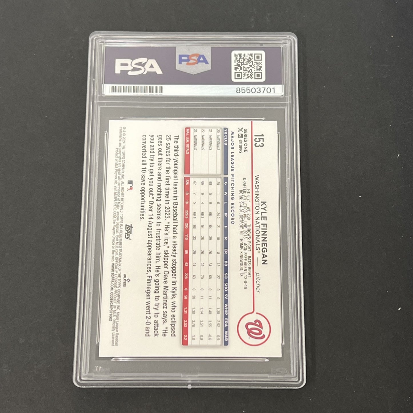 2024 Topps Series 1 #153 Kyle Finnegan signed card PSA