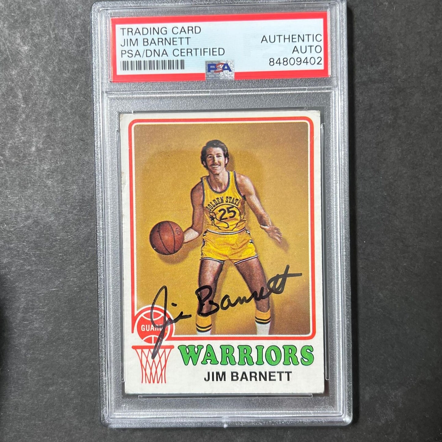 1973-74 TOPPS #108 Jim Barnett Signed Card AUTO PSA Slabbed