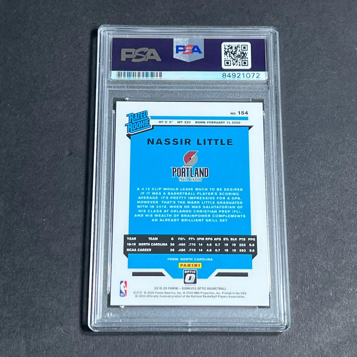 2019-20 Panini Optic #154 Nassir Little Signed Rookie Card AUTO PSA Slabbed RC B