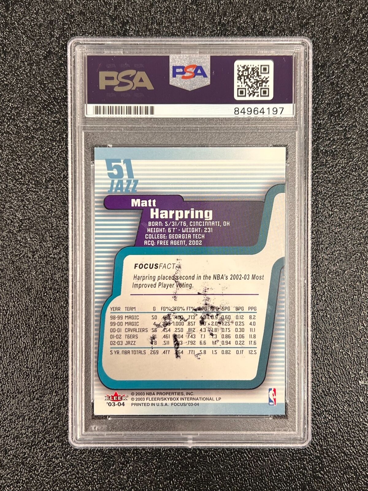 2003-04 Fleer Focus #51 Matt Harpring Signed Card AUTO PSA Slabbed Jazz
