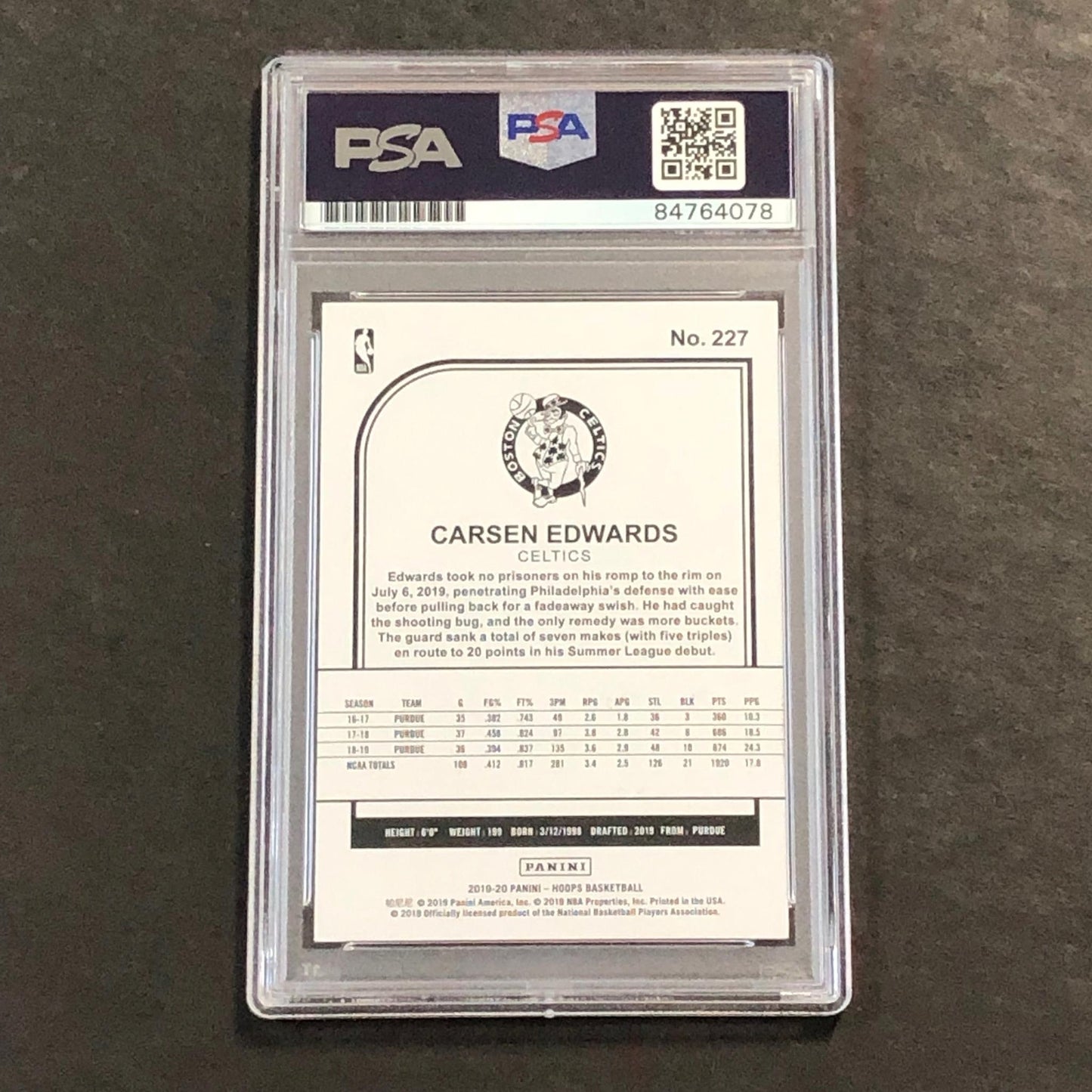 2020-21 Panini NBA Hoops #227 Carsen Edwards Signed Card AUTO PSA/DNA Slabbed Ce