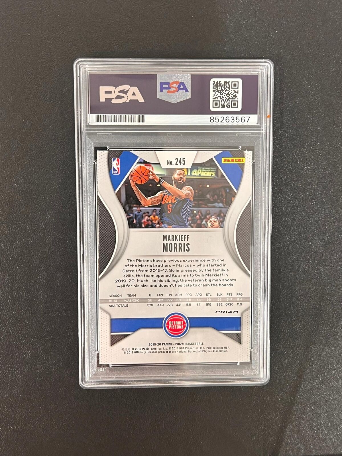 2019-2020 Panini Prizm #245 Markieff Morris Signed Card AUTO PSA Slabbed Pistons