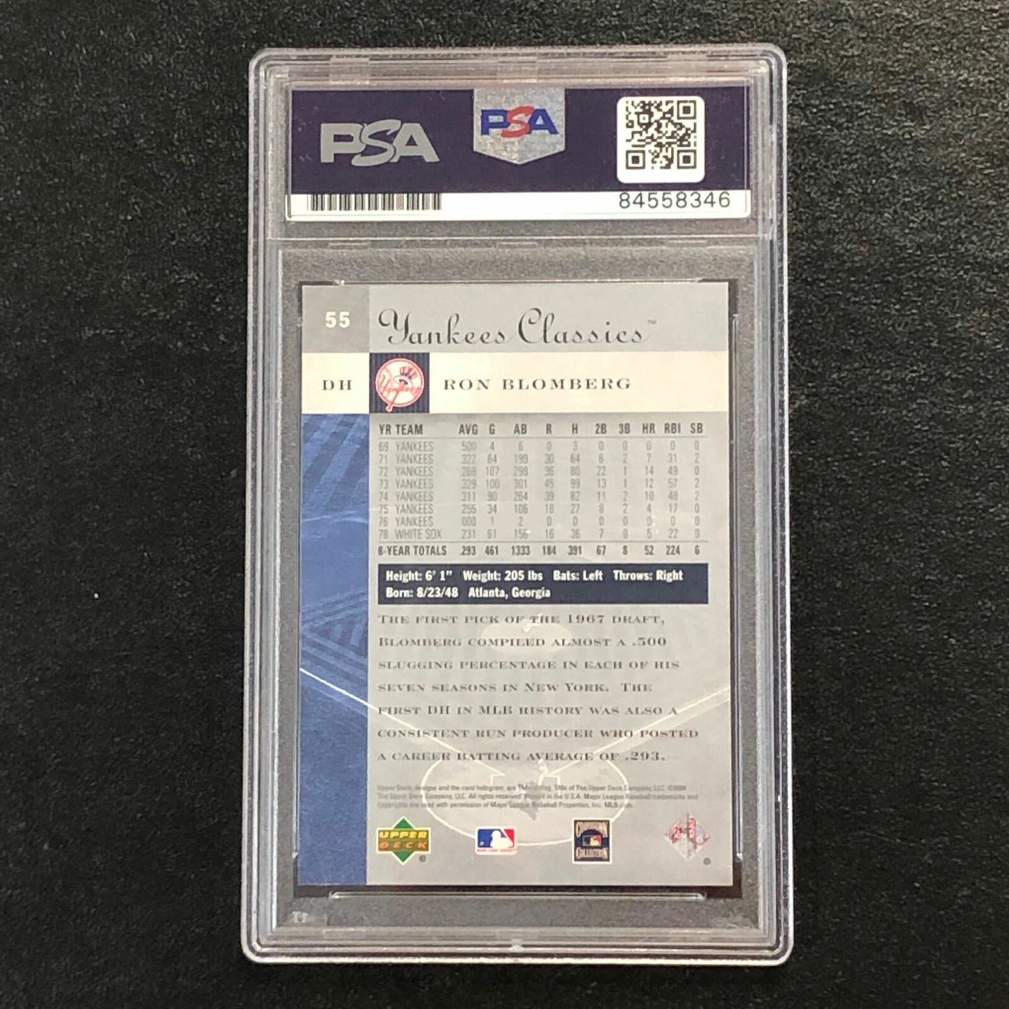 2004 Upper Deck Yankees Classics #55 Ron Blomberg Signed Card PSA Slabbed Auto Y
