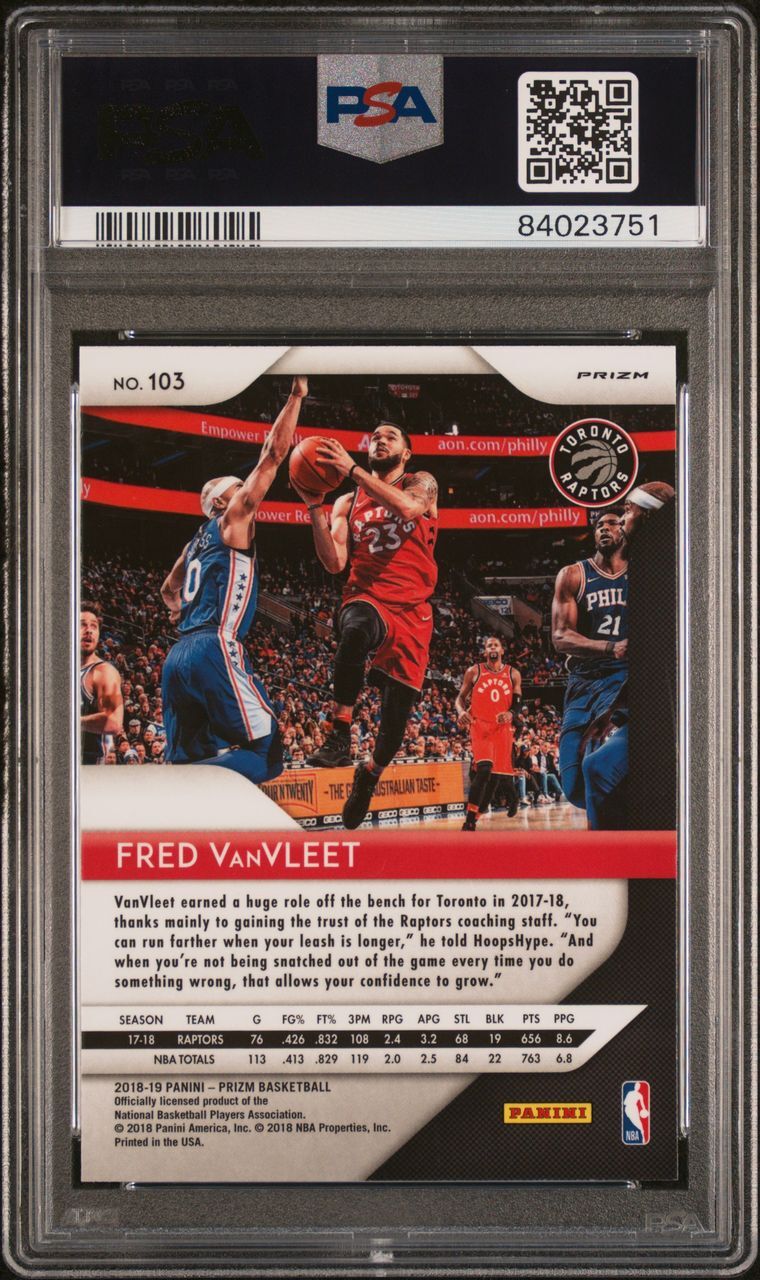 2018-19 Panini Silver Prizm #103 Fred VanVleet Signed Card Mint 9 AUTO 10 PSA Sl