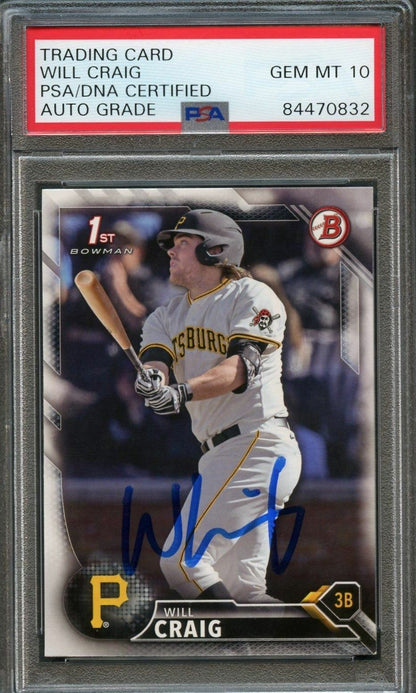 2016 Bowman Draft #BD-39 WILL CRAIG Signed Card PSA Slabbed Auto 10 Pirates