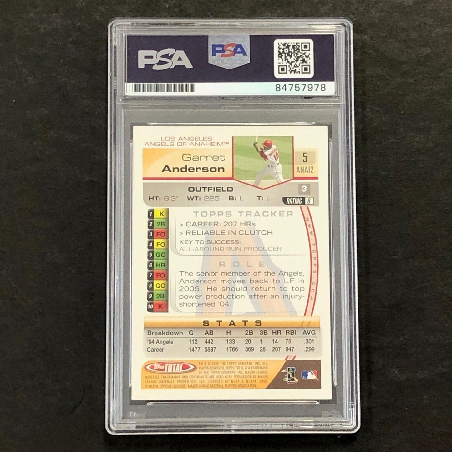 2005 Topps Total #5 Garret Anderson Signed Card AUTO PSA/DNA Slabbed Angels