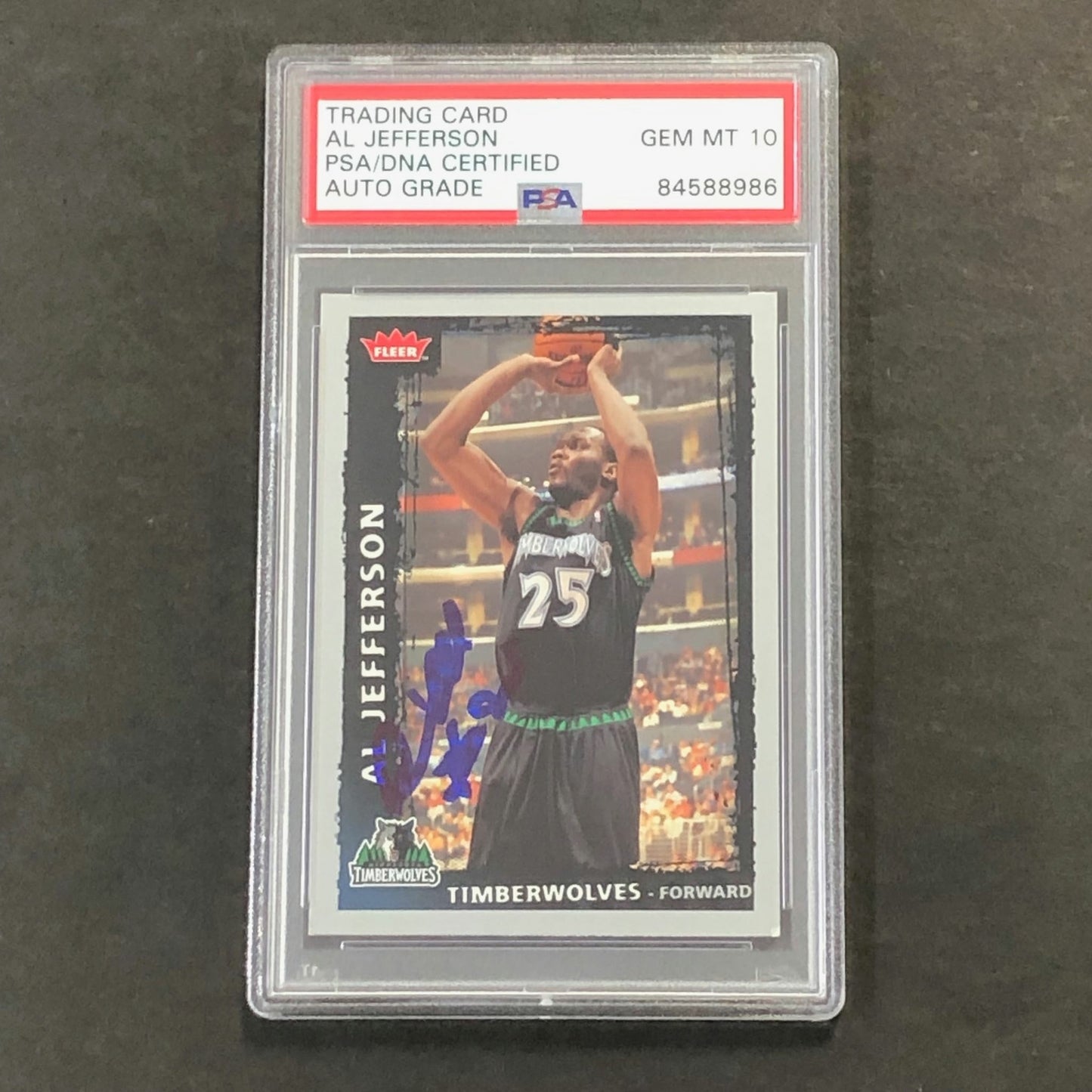 2008-09 Fleer #185 Al Jefferson Signed Card AUTO 10 PSA Slabbed Timberwolves