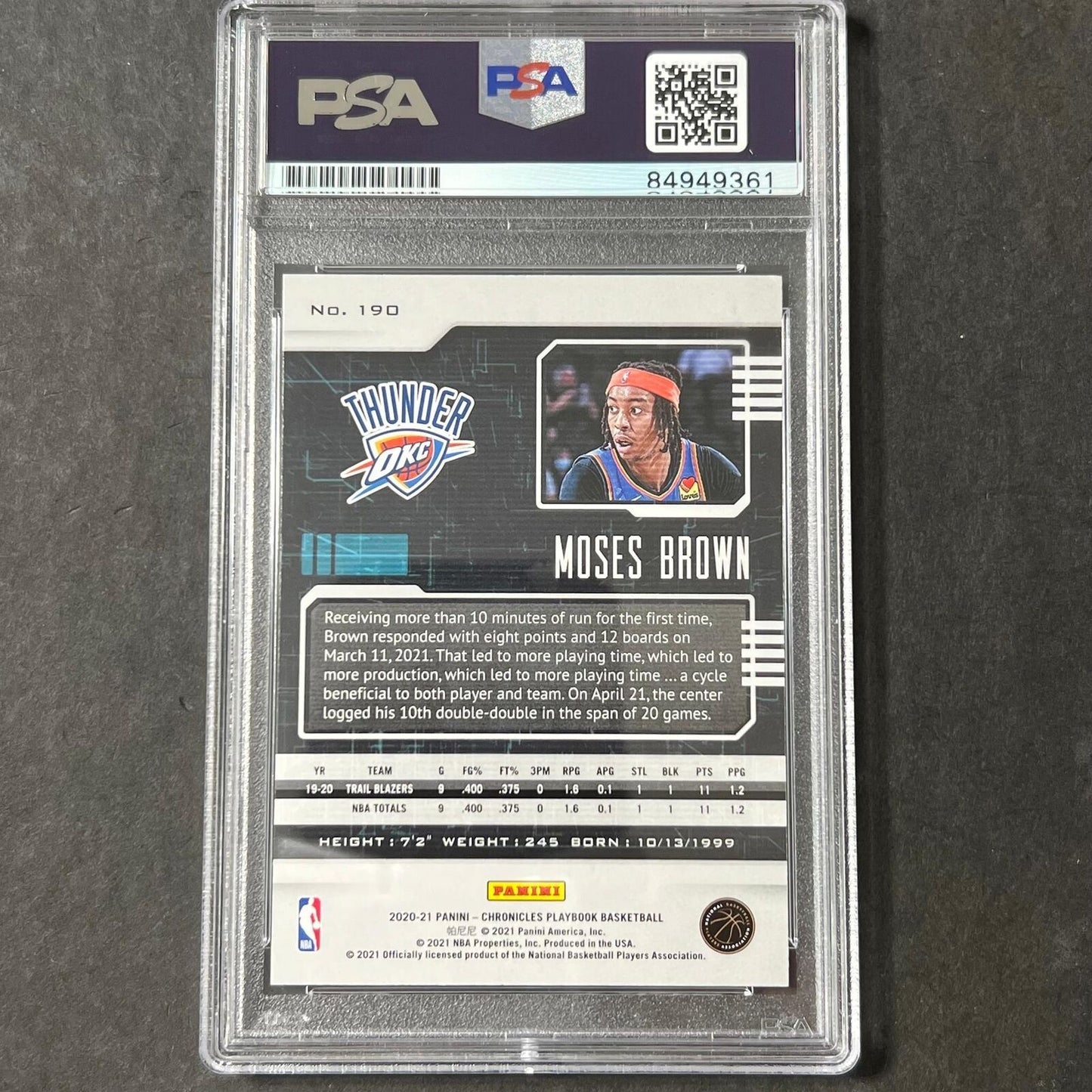 2020-21 Panini Chronicles Playbook #190 Moses Brown AUTO Signed Card PSA Slabbed