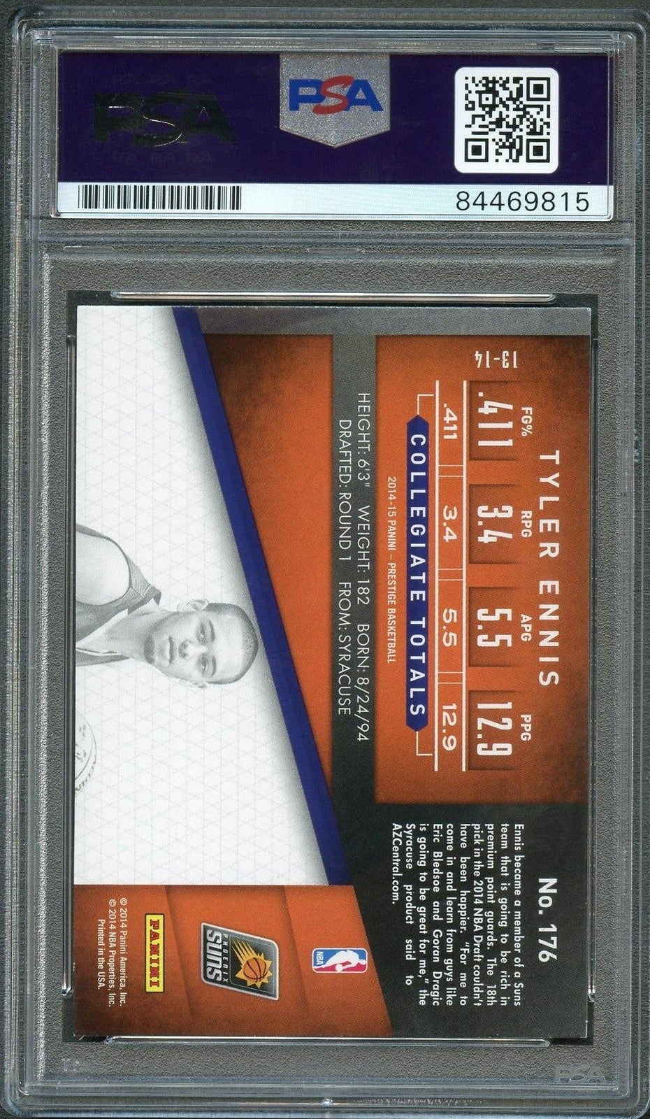 2014-15 Panini Prestige #176 Tyler Ennis Signed Rookie Card AUTO PSA Slabbed RC