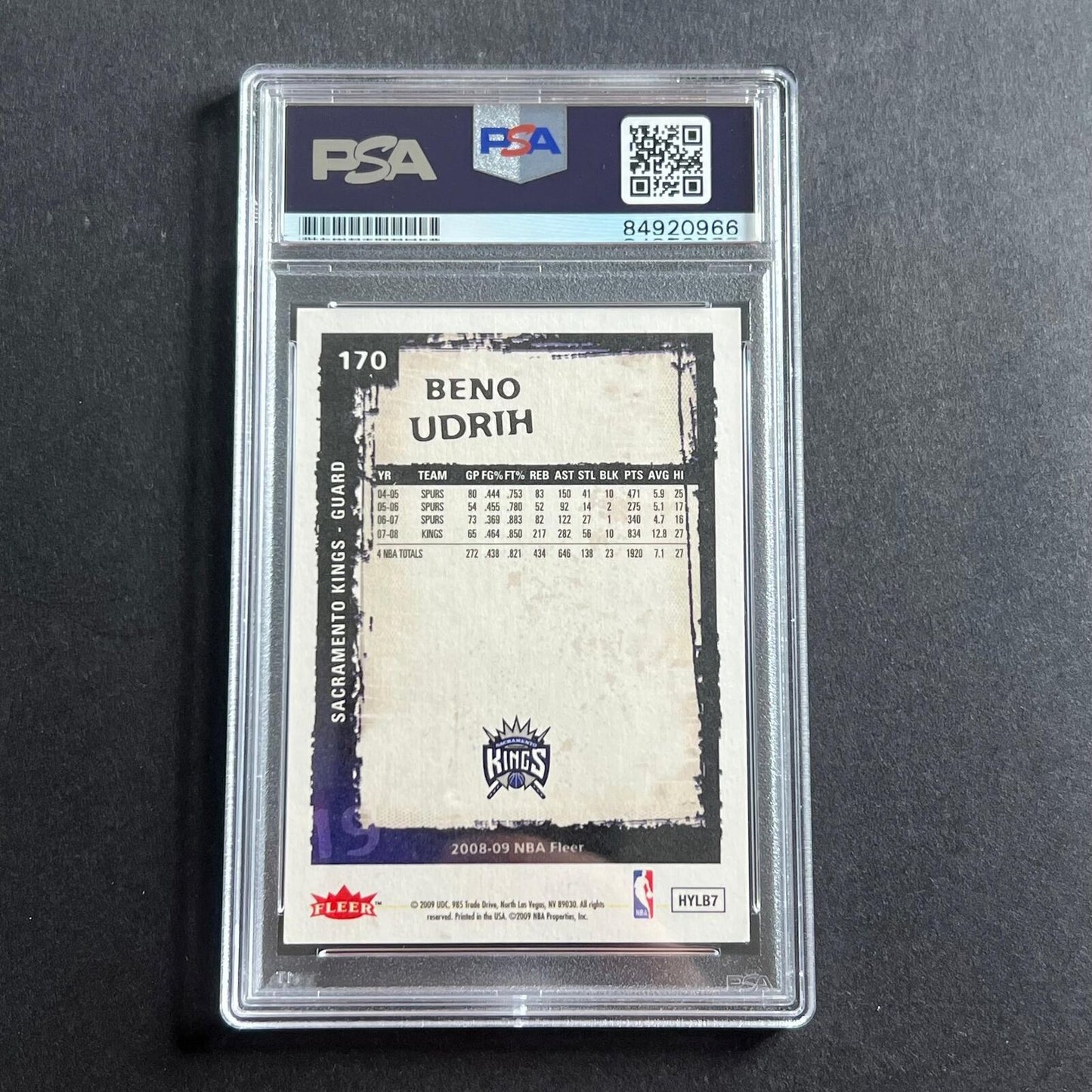 2008-09 NBA Fleer #170 Beno Udrih Signed Card AUTO PSA Slabbed Kings