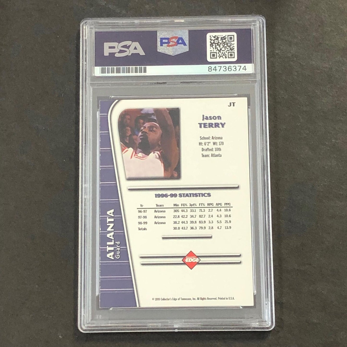 1999 Edge #JT Jason Terry Signed Card AUTO PSA Slabbed Hawks