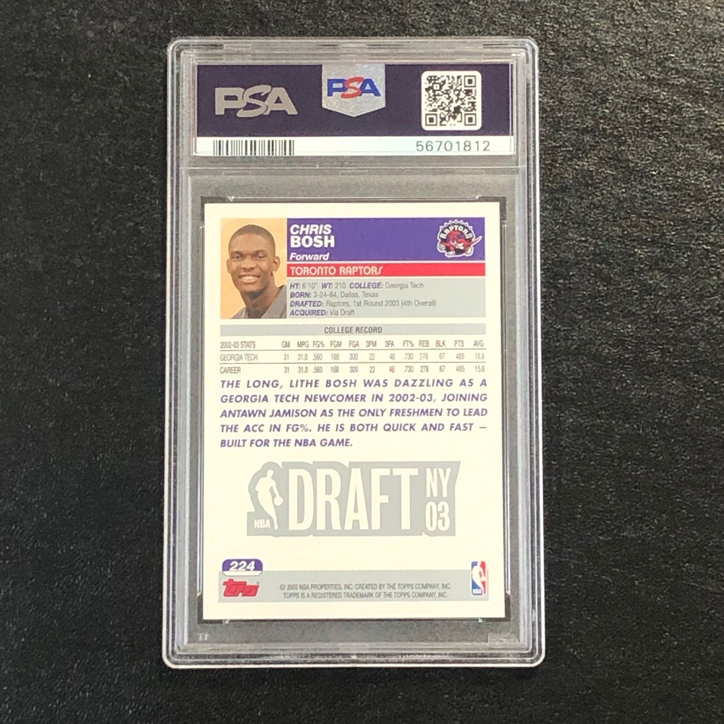 2003 Topps #224 Chris Bosh PSA 7 NM Draft Pick