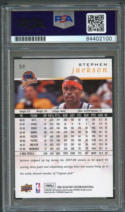 2008-09 Upper Deck First Edition #59 Stephen Jackson Signed Card AUTO PSA Slabbe