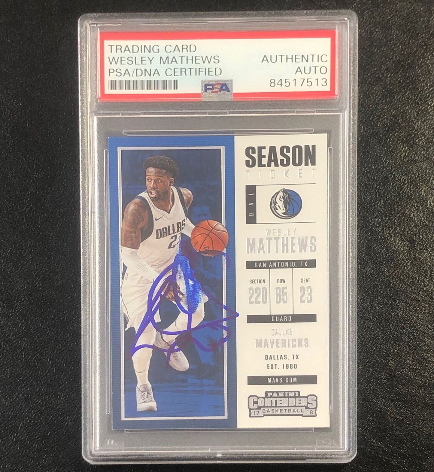 2017-18 Contenders Season Ticket #75 Wesley Matthews Signed Card AUTO PSA Slabbe